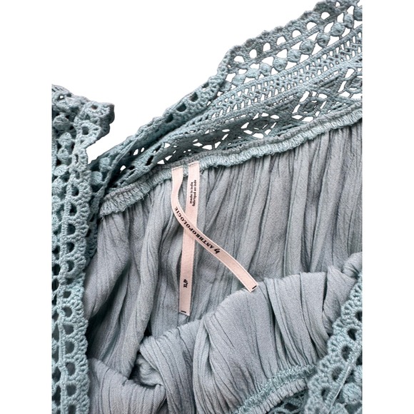 Anthropologie Blue Gauze Blouse Crochet Trim Women's XL Cottagecore Boho Coastal - Picture 3 of 3